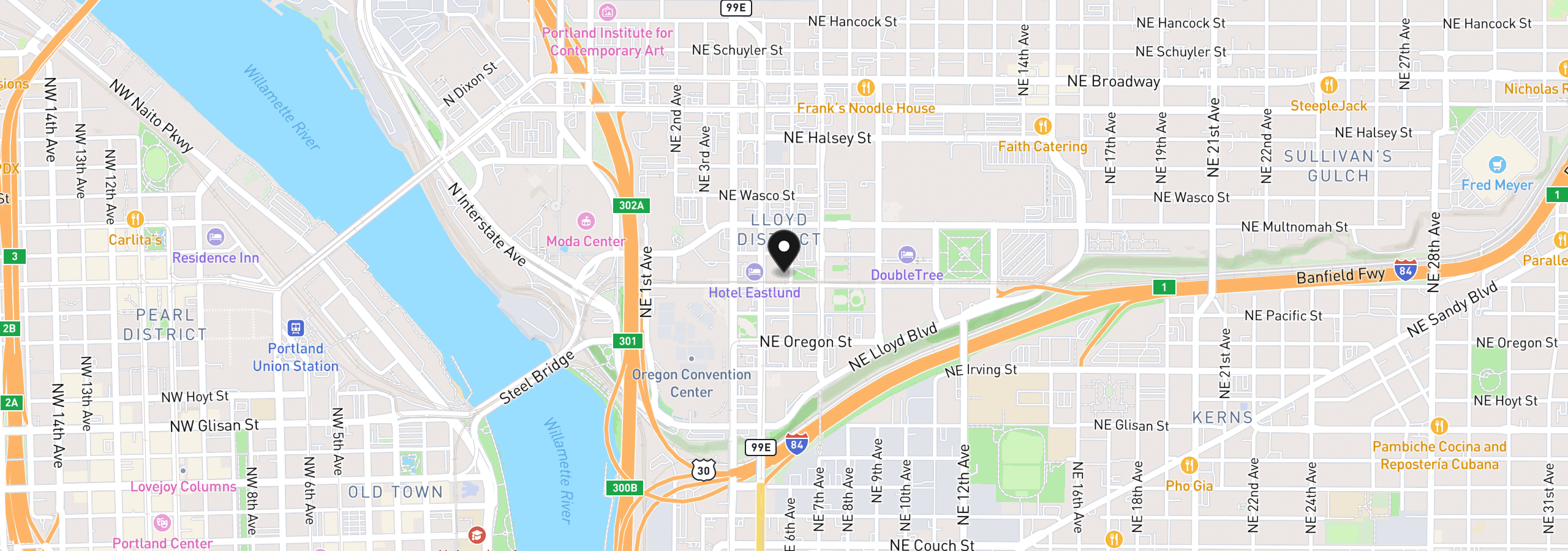 Map showing the location of 533 NE Holladay St 308, Portland, OR 97232