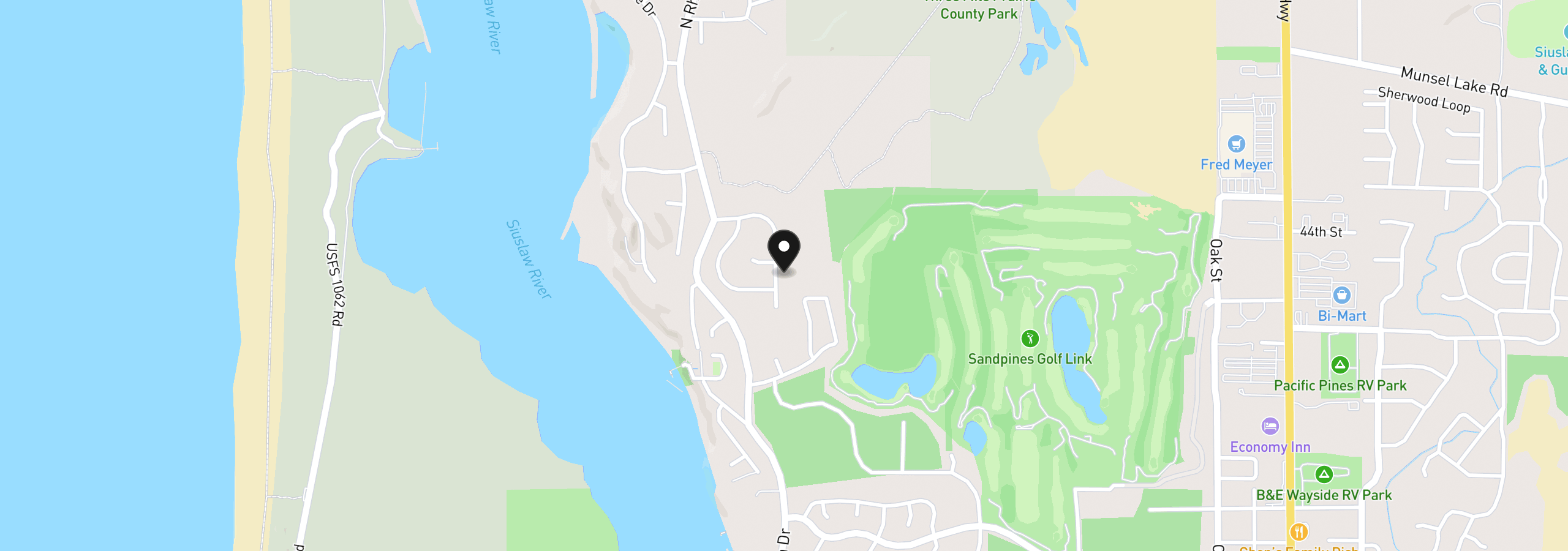 Map showing the location of 18 Mariners Ln, Florence, OR 97439