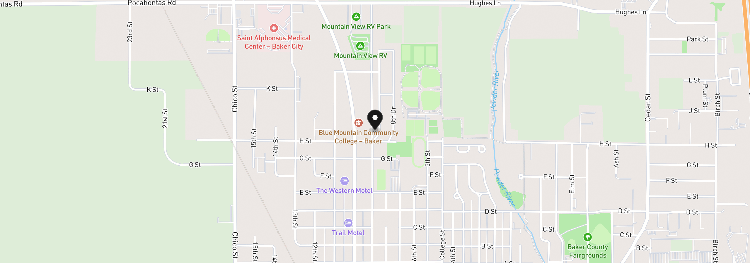 Map showing the location of 3325 9th Dr, Baker City, OR 97814
