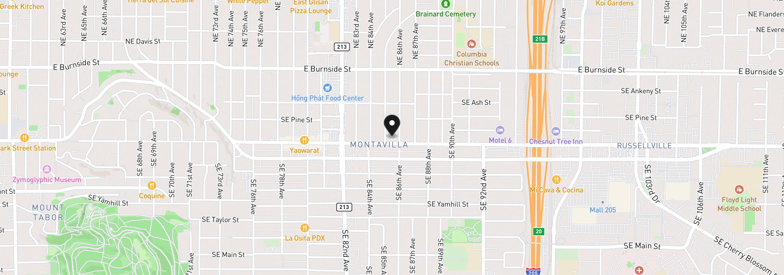Map showing the location of 8523 SE Stark St, Portland, OR 97216