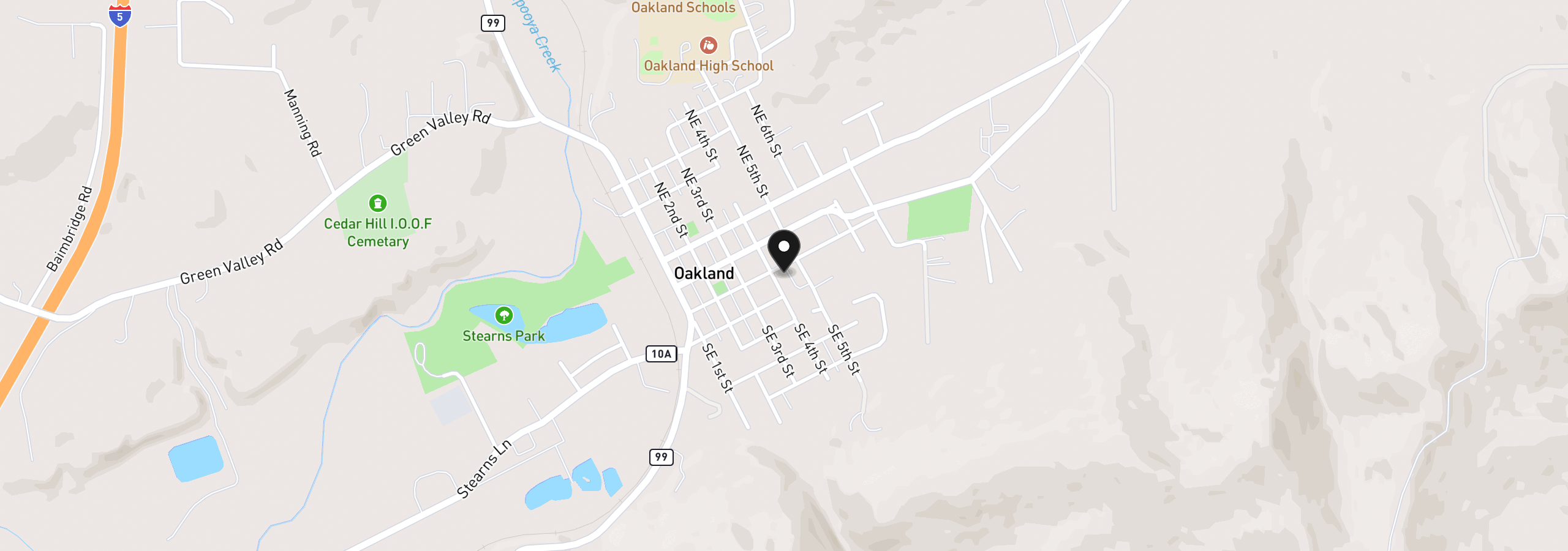 Map showing the location of 210 SE 4th St, Oakland, OR 97462