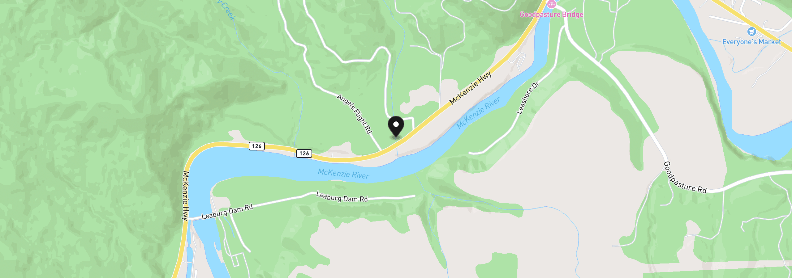 Map showing the location of 44963 McKenzie Hwy, Walterville, OR 97489