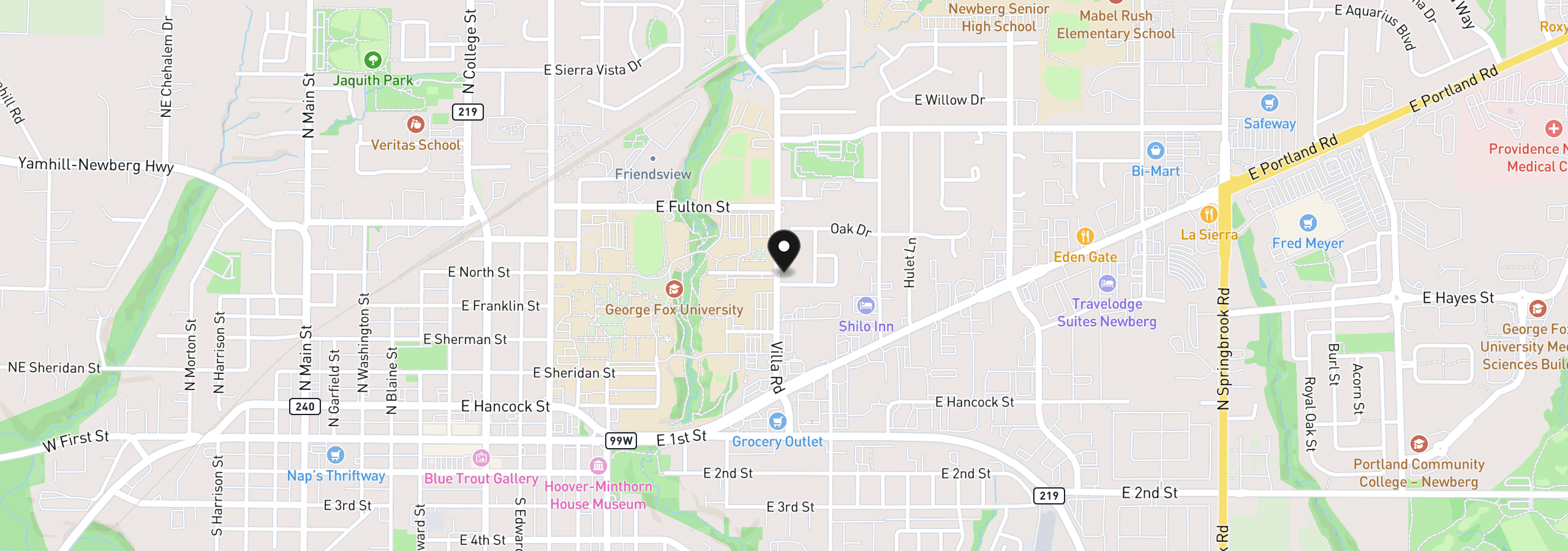 Map showing the location of 1801 E Laurel Dr, Newberg, OR 97132
