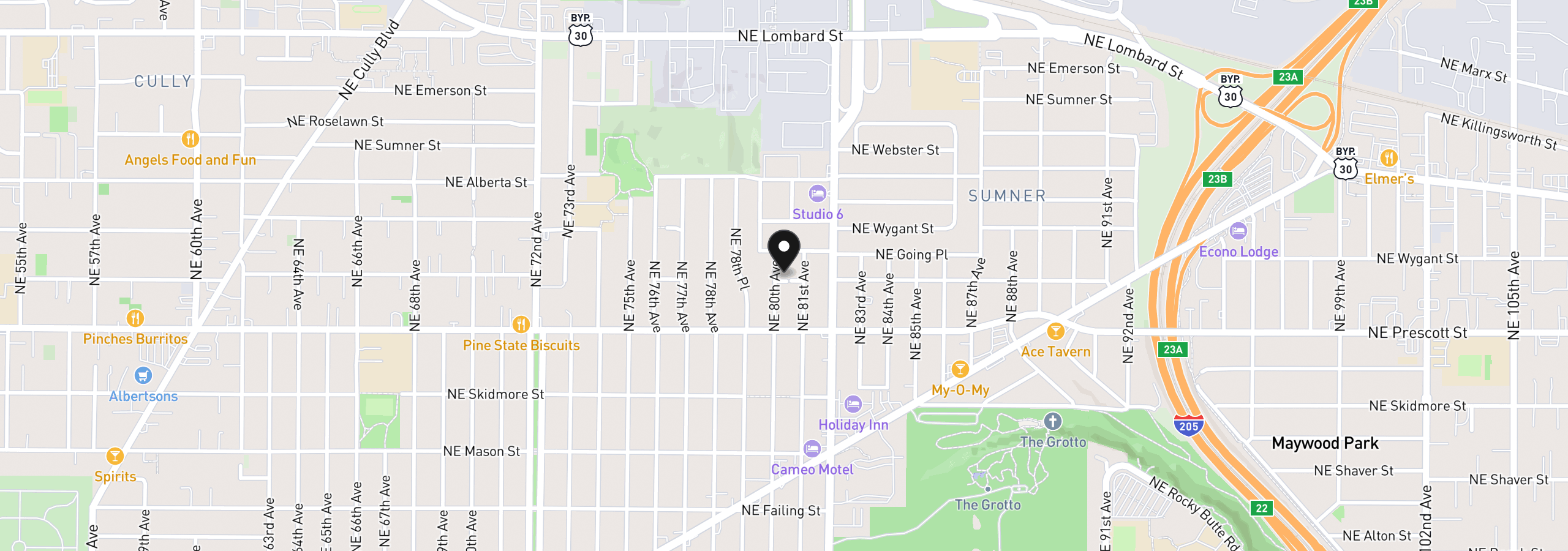 Map showing the location of 4600 NE 80th Ave, Portland, OR 97218