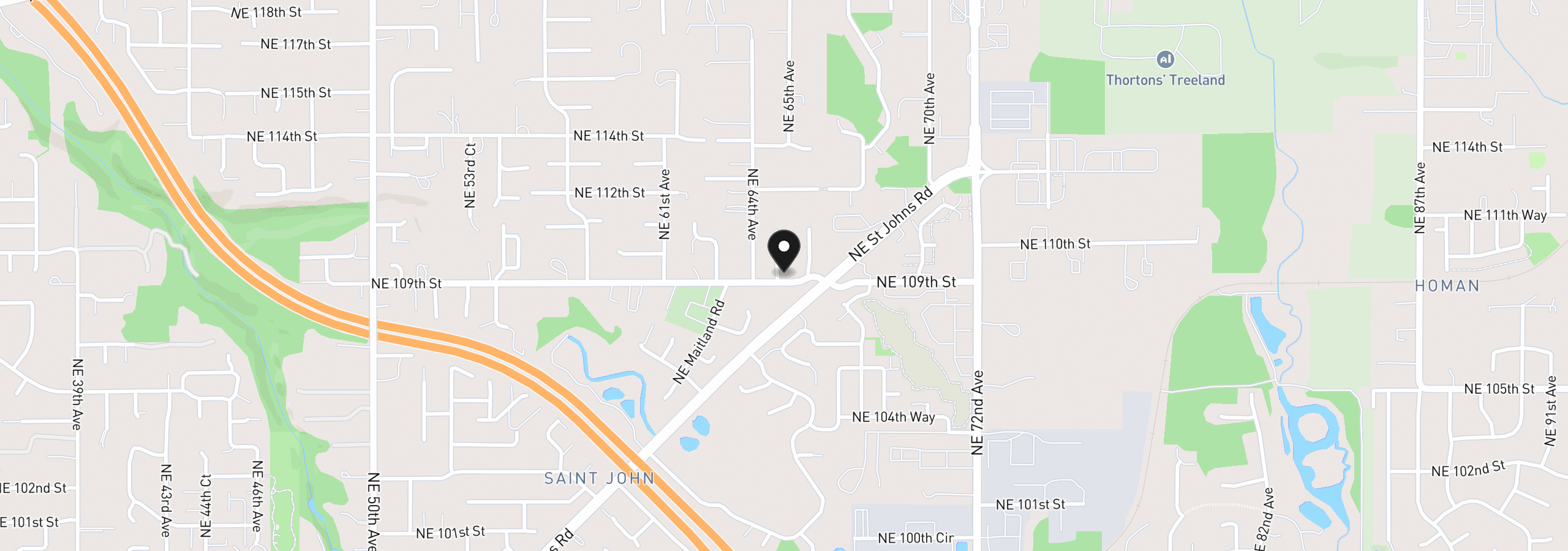 Map showing the location of 10901 NE 64th Ct, Vancouver, Wa 98686