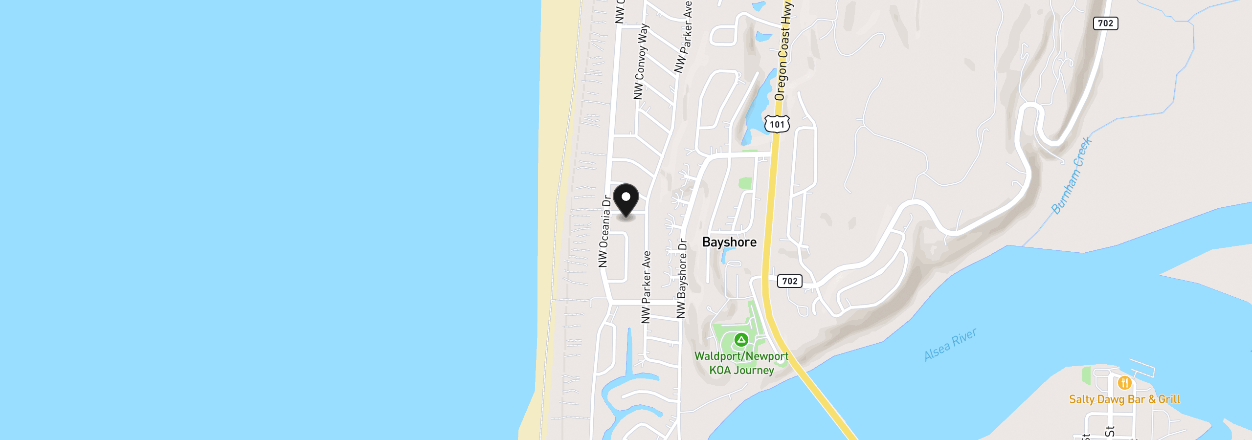 Map showing the location of 2001 NW Mackey St, Waldport, OR 97394
