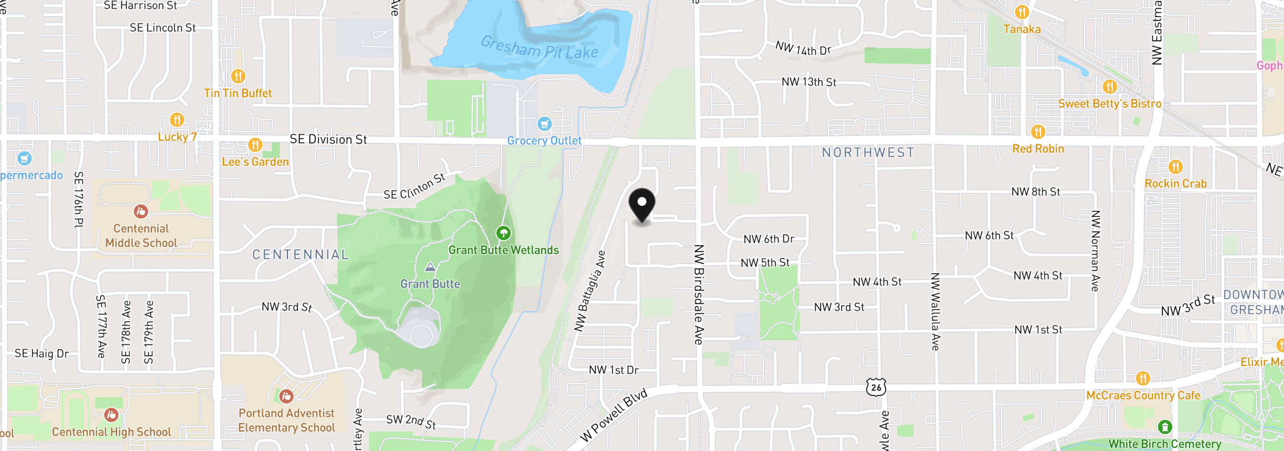 Map showing the location of 725 NW Mawrcrest Dr, Gresham, OR 97030