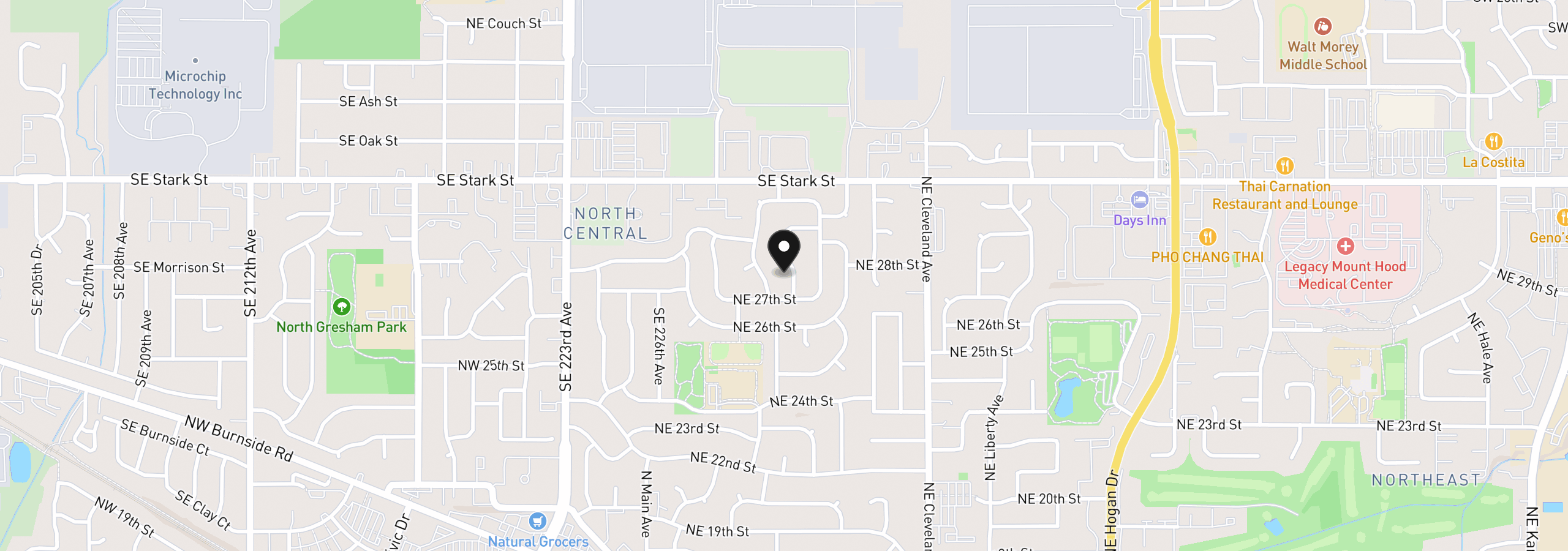 Map showing the location of 2745 NE Kelly Pl, Gresham, OR 97030