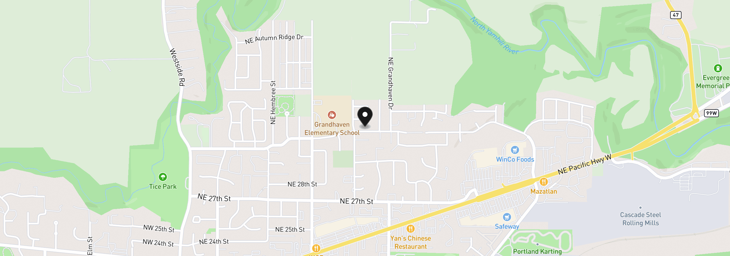 Map showing the location of 1437 NE Grandhaven St, McMinnville, OR 97128