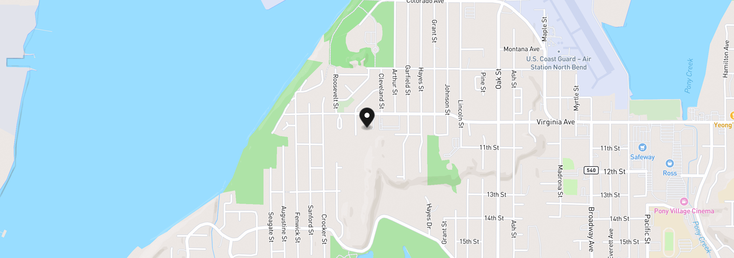 Map showing the location of 3455 Virginia Ave, North Bend, OR 97459