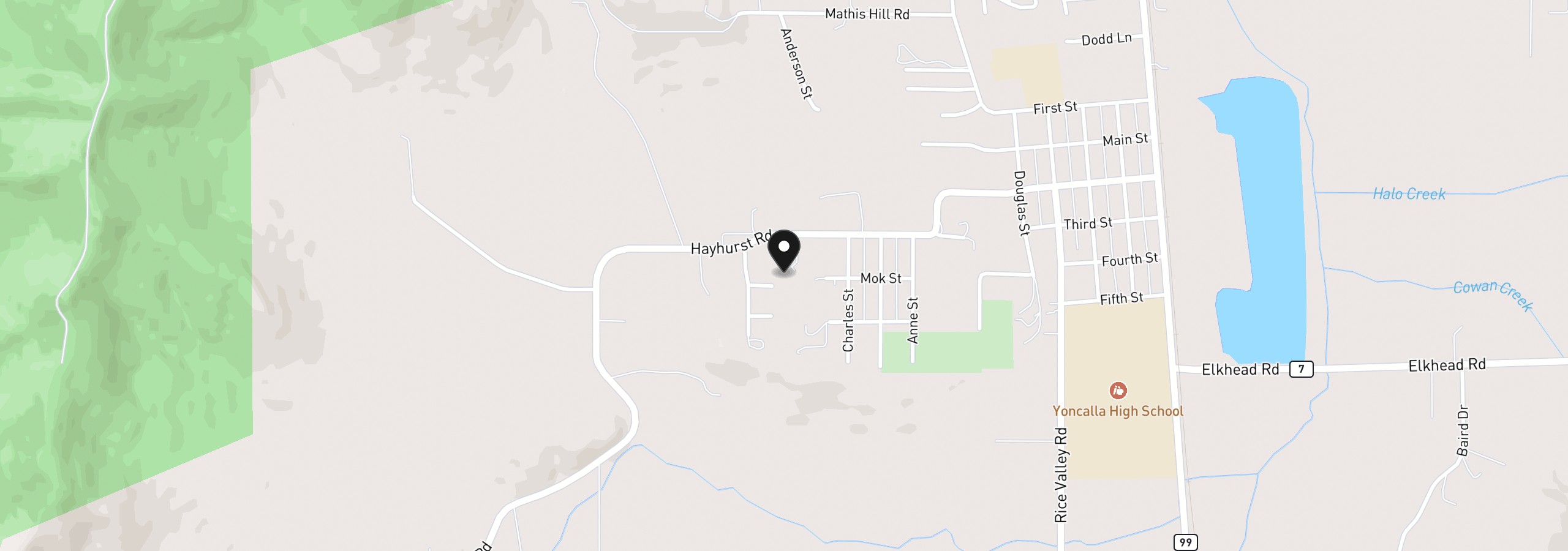 Map showing the location of 1019 Wooley Ct, Yoncalla, OR 97499