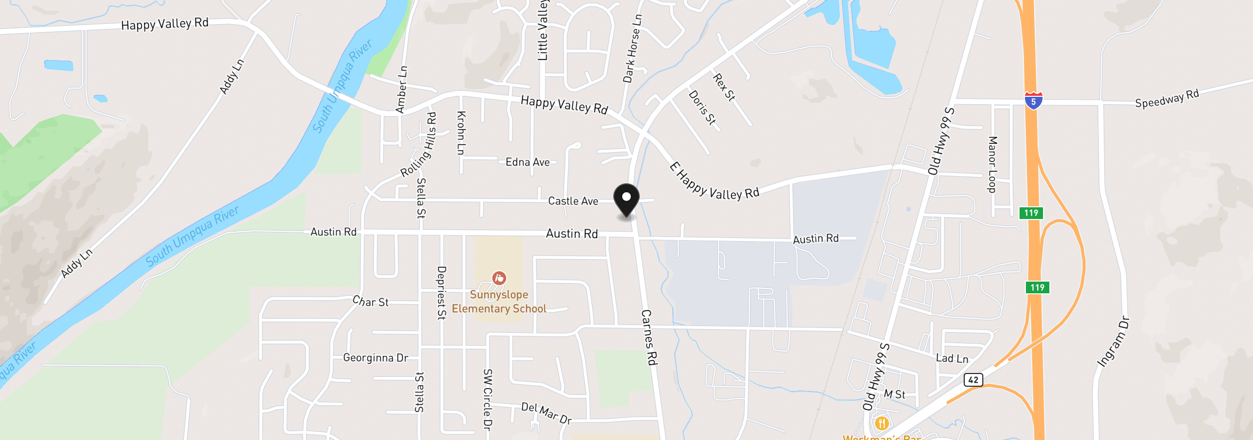 Map showing the location of 3974 Carnes Rd, Roseburg, OR 97471