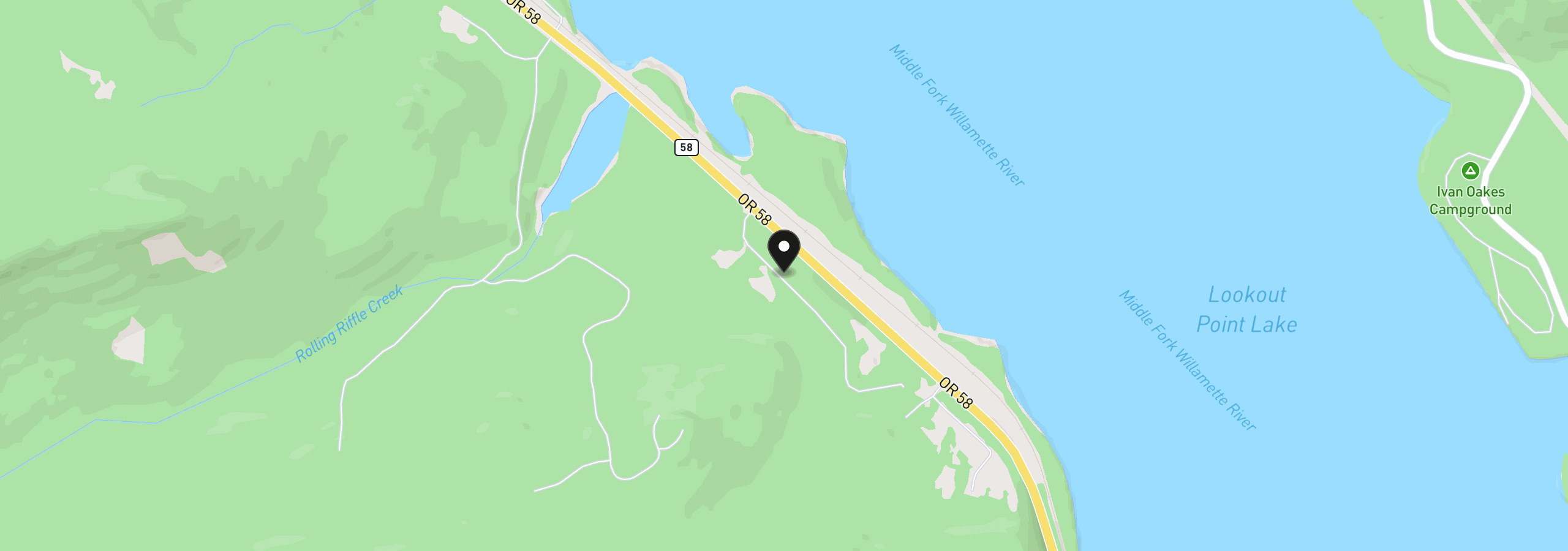 Map showing the location of 42090 Highway 58, Lowell, OR 97452