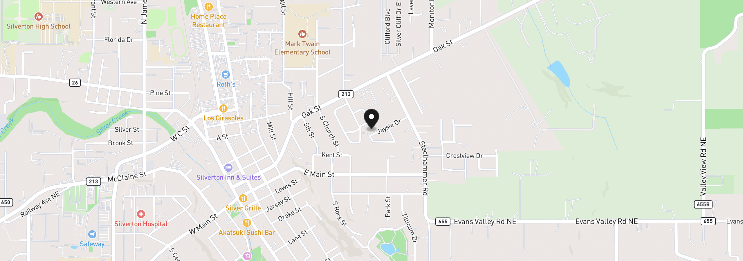 Map showing the location of 1023 Jaysie Dr, Silverton, OR 97381