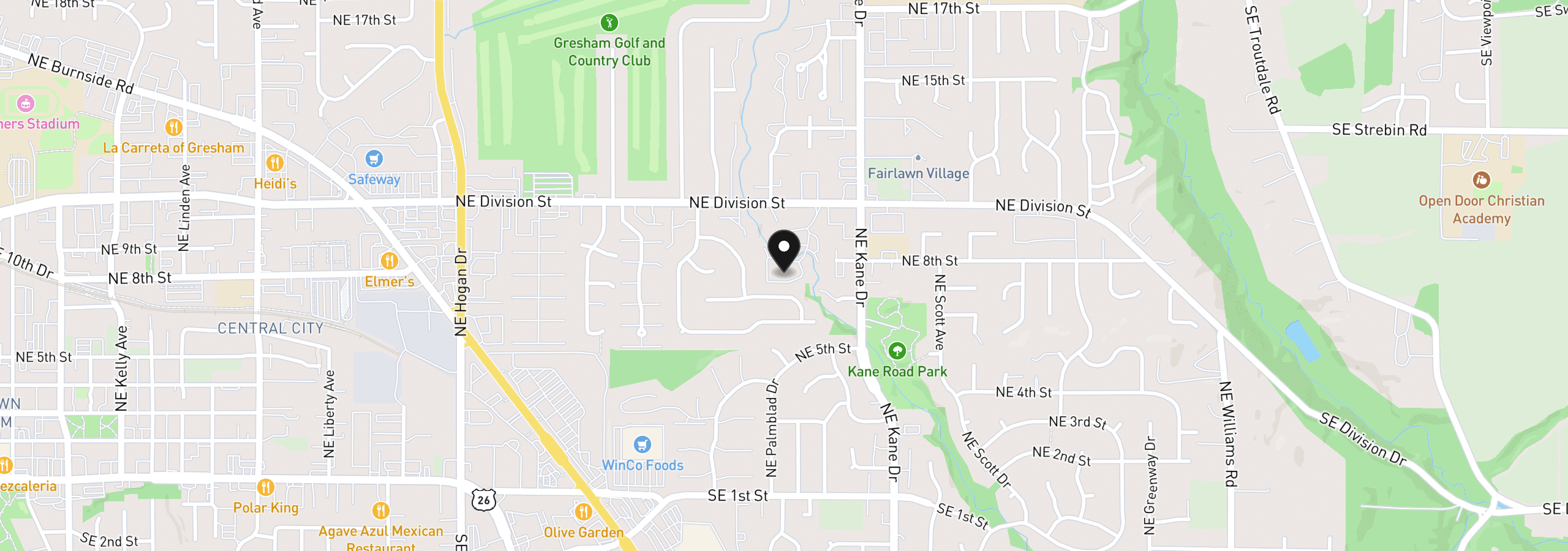 Map showing the location of 2980 NE Division St, Gresham, OR 97030
