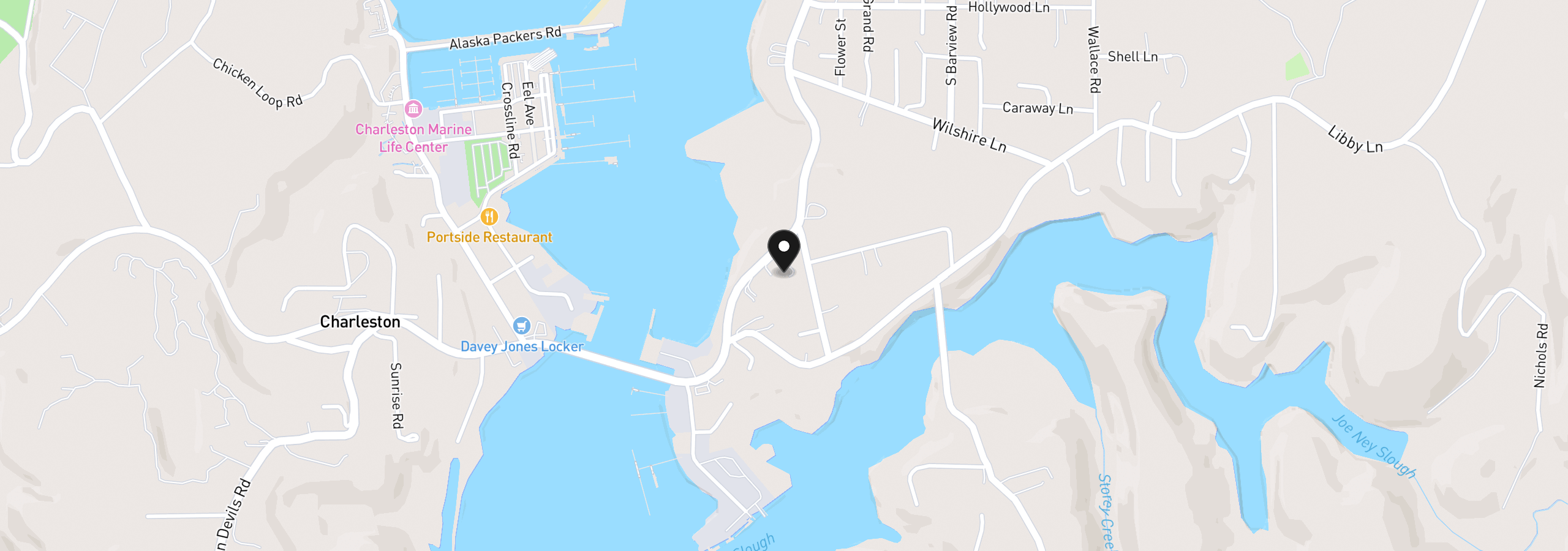 Map showing the location of 91170 Cape Arago Hwy, Coos Bay, OR 97420