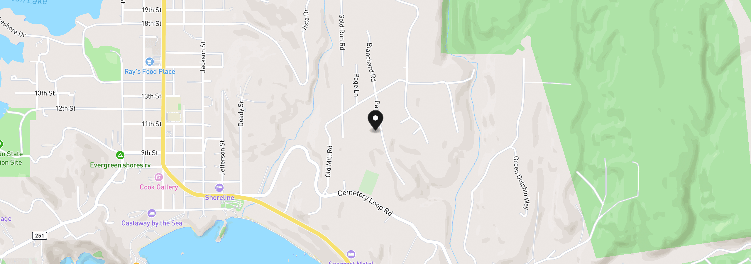 Map showing the location of 41920 Park Rd, Port Orford, OR 97465