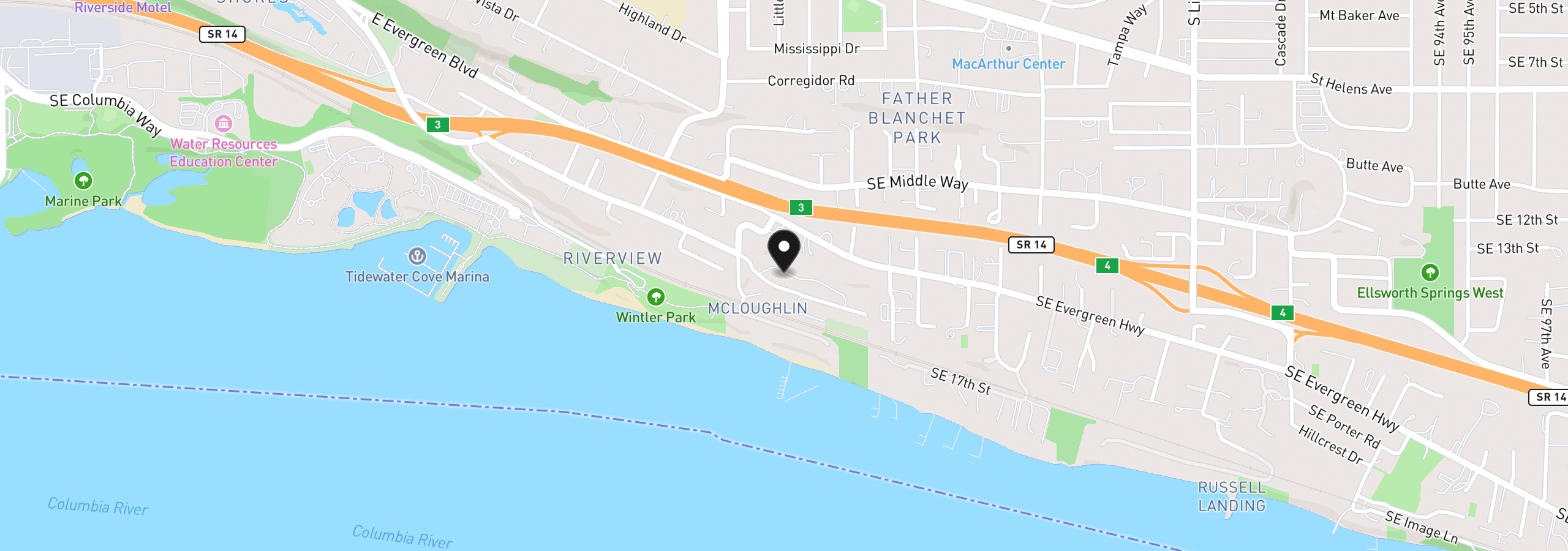 Map showing the location of 6900 SE Riverside Dr 31, Vancouver, Wa 98664