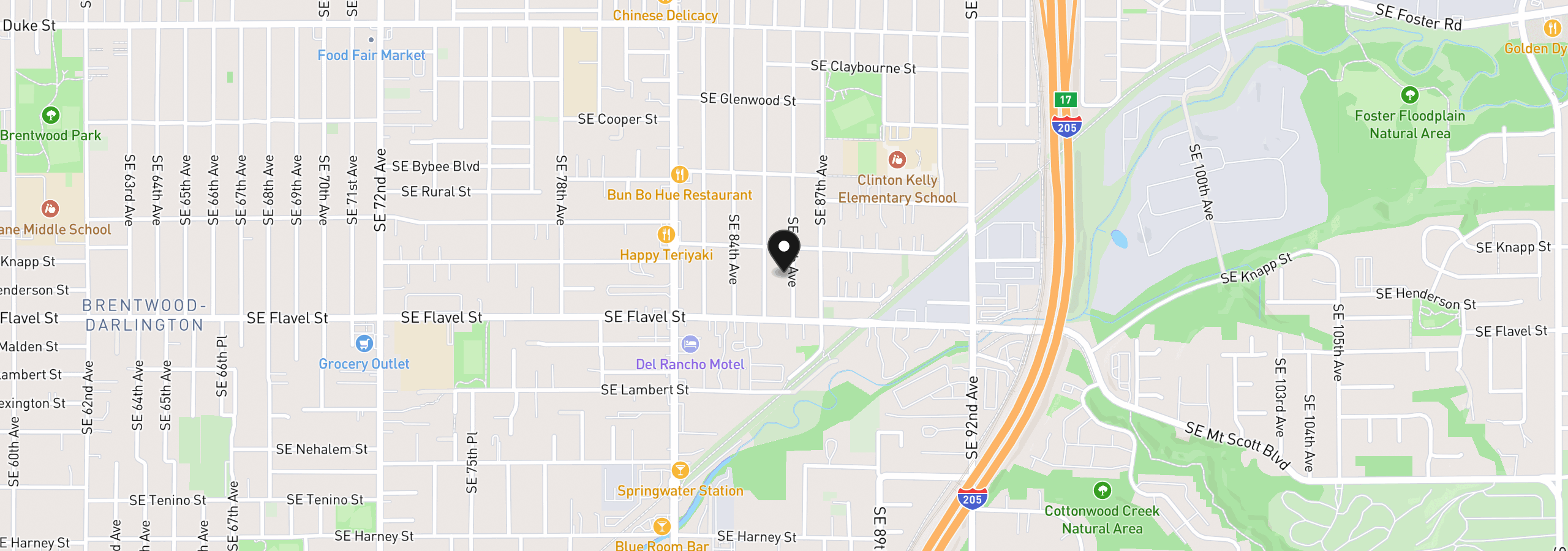 Map showing the location of 7347 SE 86th Ave, Portland, OR 97266