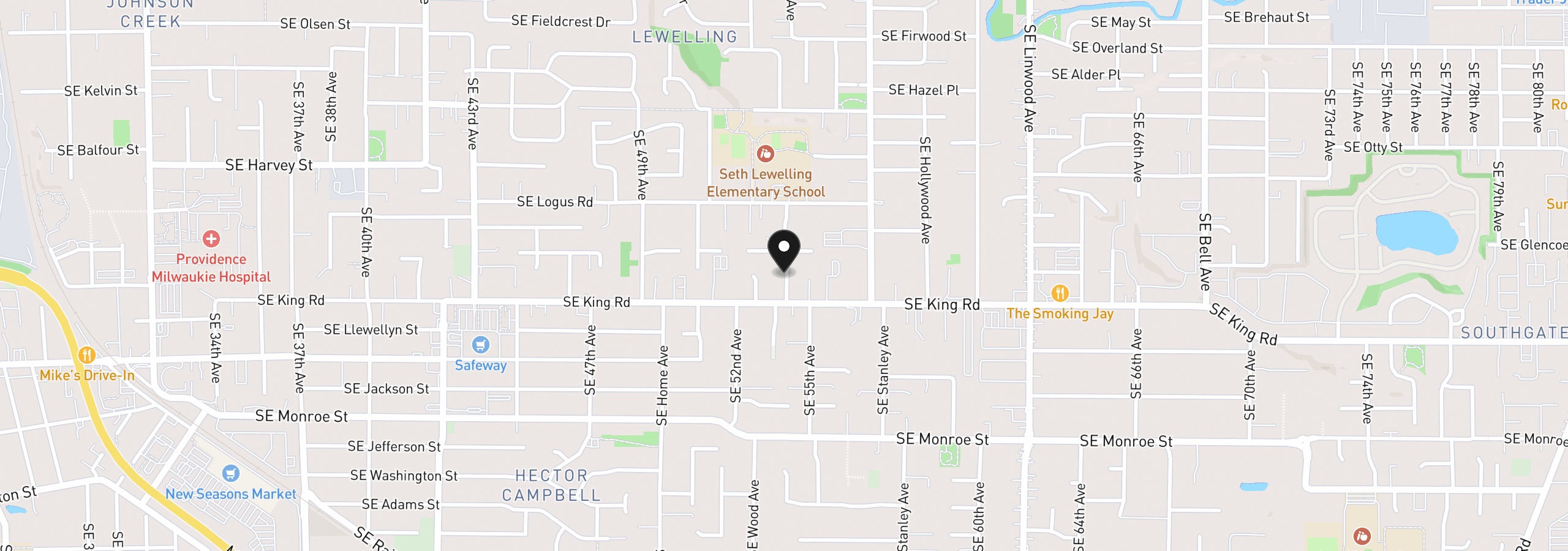 Map showing the location of 5337 SE King Rd, Milwaukie, OR 97222