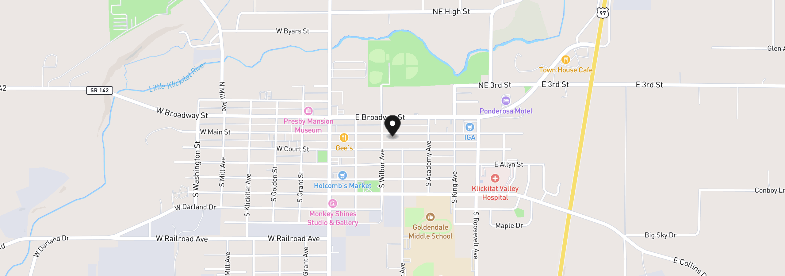 Map showing the location of 314 E Main St, Goldendale, Wa 98620