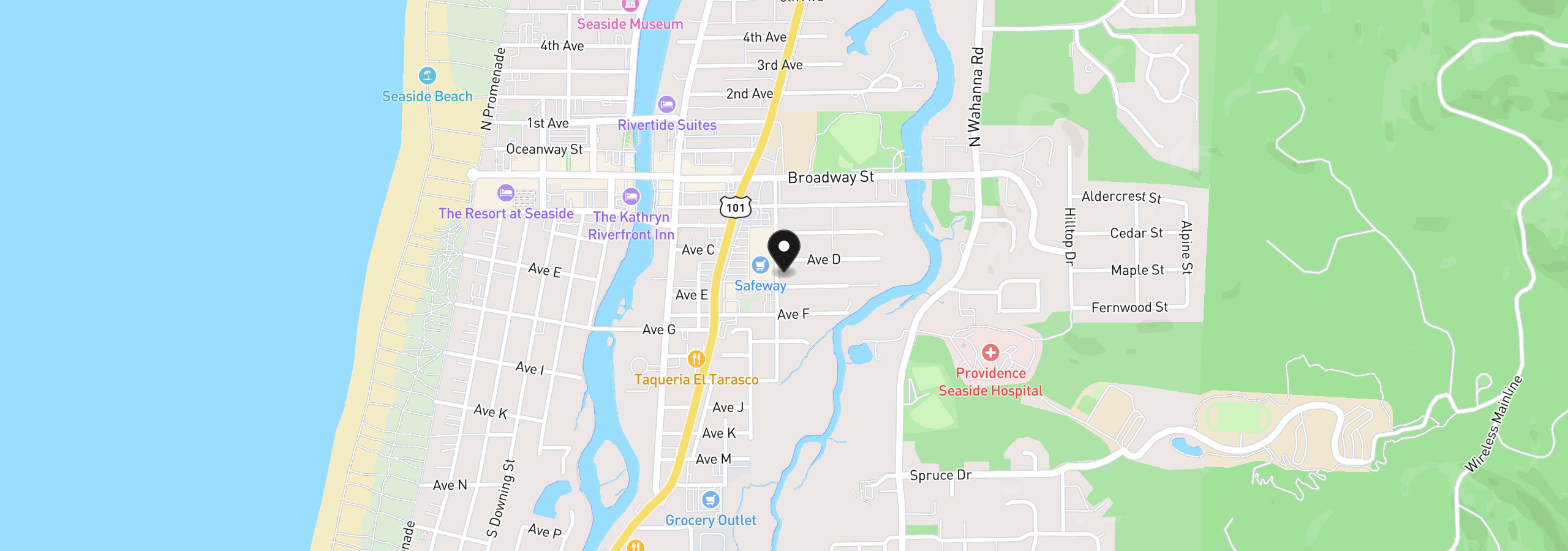 Map showing the location of 425 S Lincoln St, Seaside, OR 97138