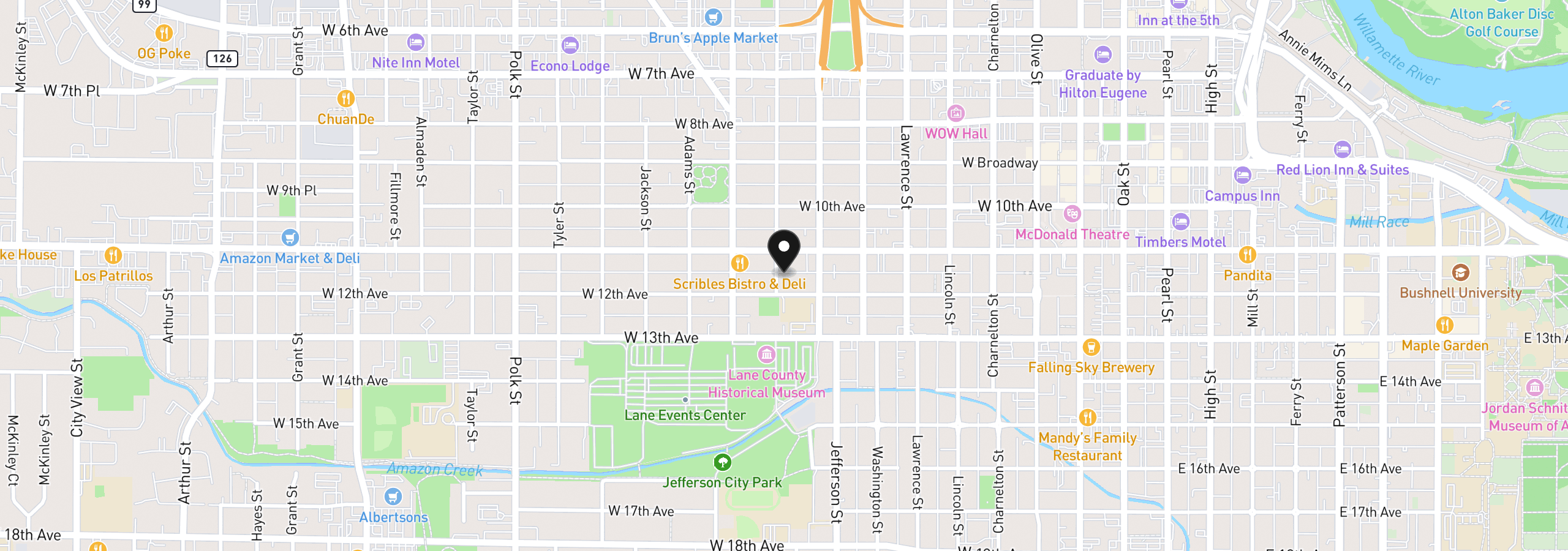 Map showing the location of 1155 Madison St, Eugene, OR 97402