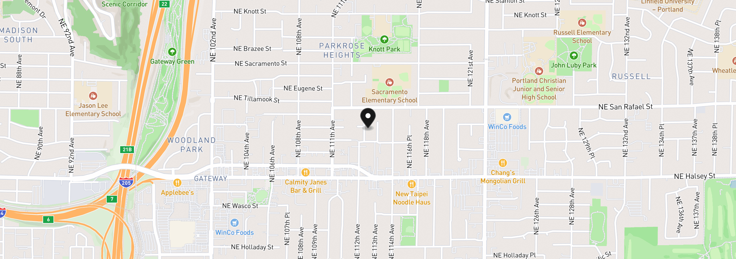 Map showing the location of 1838 NE 113th Ave, Portland, OR 97220
