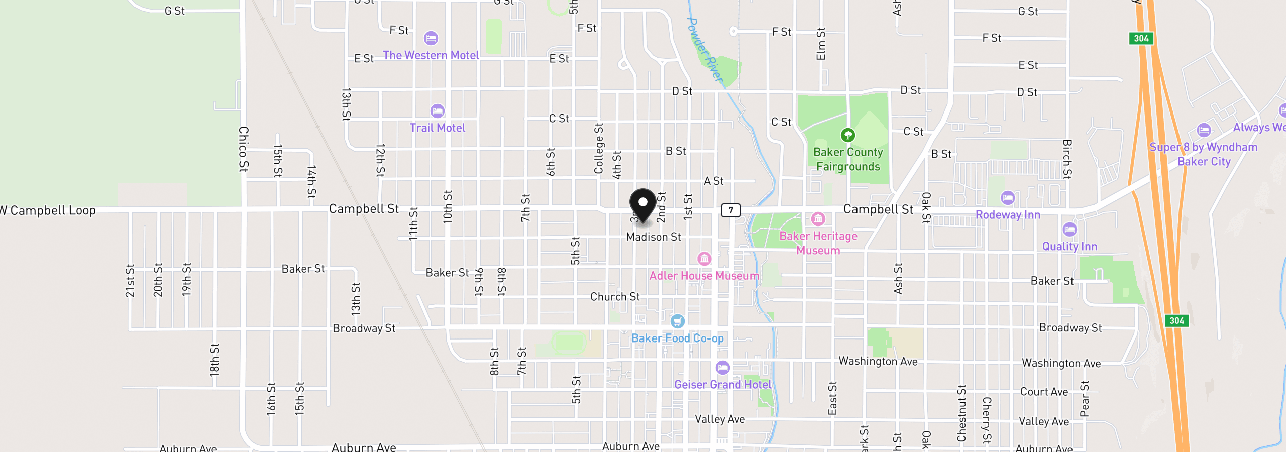 Map showing the location of 2414 3rd St, Baker City, OR 97814