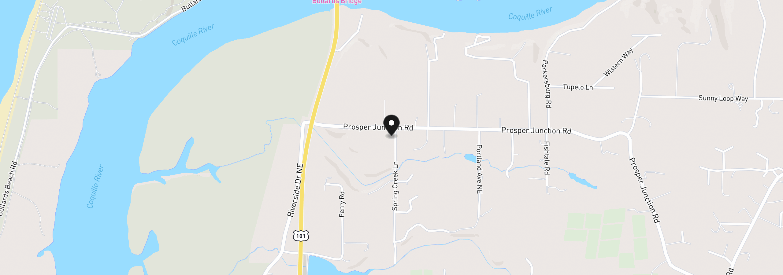 Map showing the location of 56100 Spring Creek Rd, Bandon, OR 97411