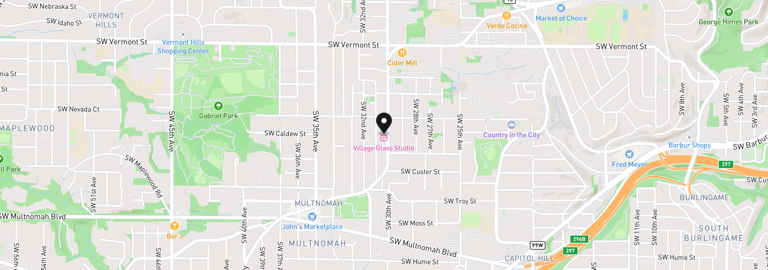 Map showing the location of 7307 SW Capitol Hwy, Portland, OR 97219