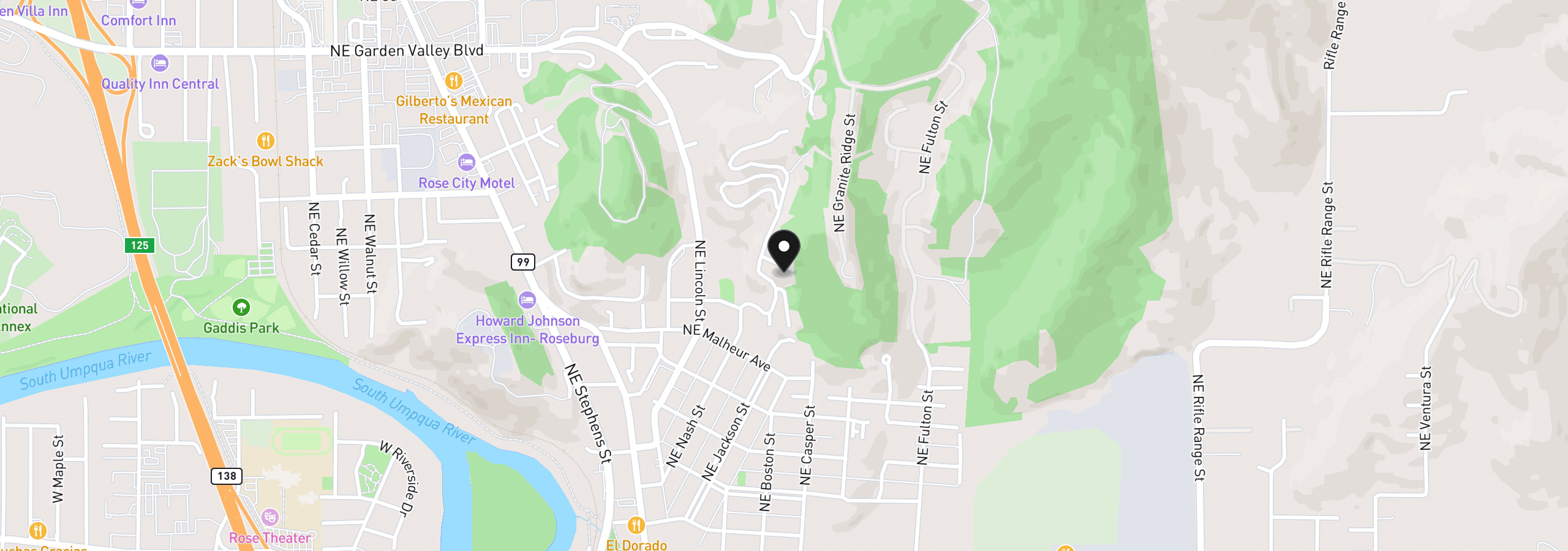 Map showing the location of 1425 NE Hillview Ct, Roseburg, OR 97470