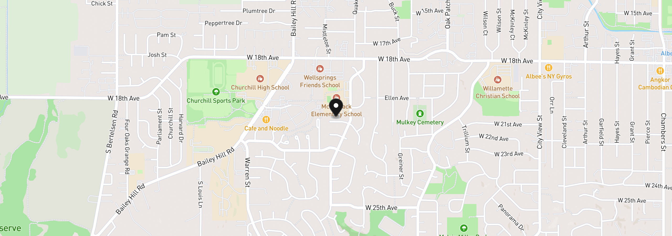 Map showing the location of 3465 Strathmore Pl, Eugene, OR 97405