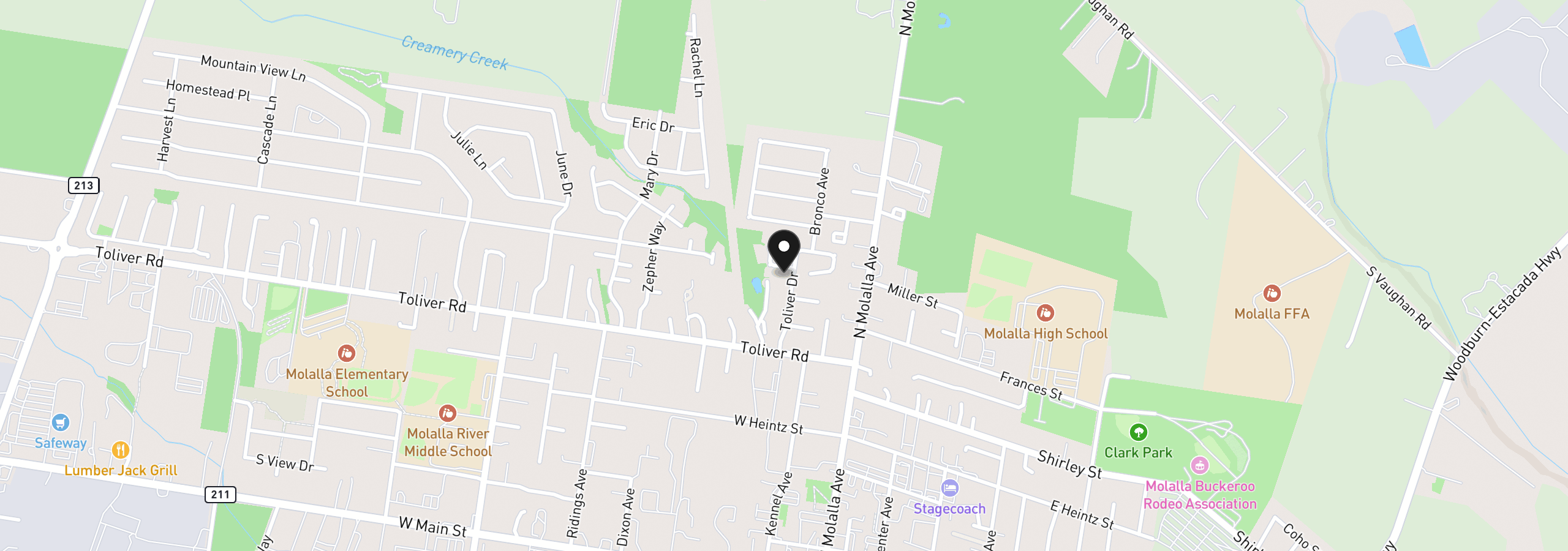 Map showing the location of 206 Hauser Ct, Molalla, OR 97038