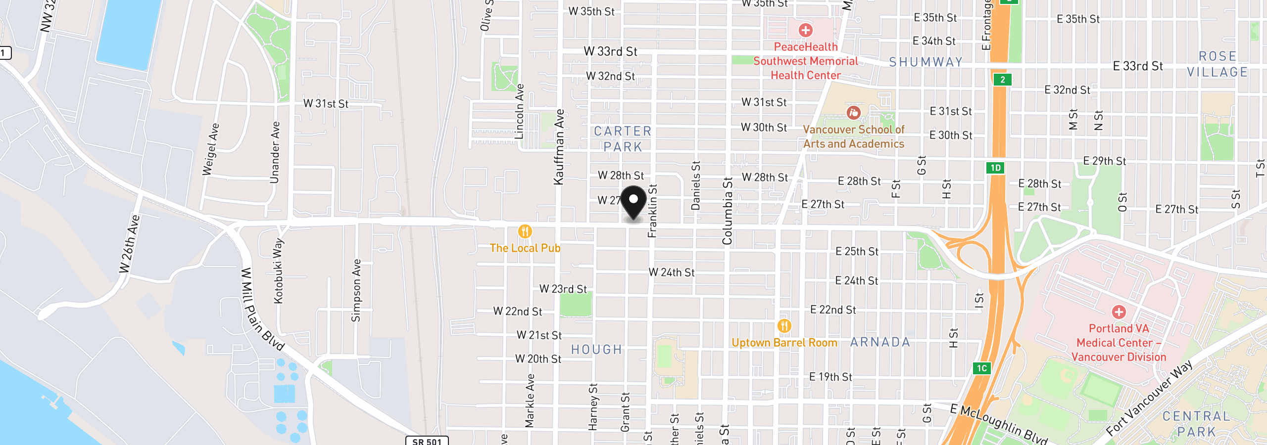 Map showing the location of 610 W Fourth Plain Blvd, Vancouver, Wa 98660