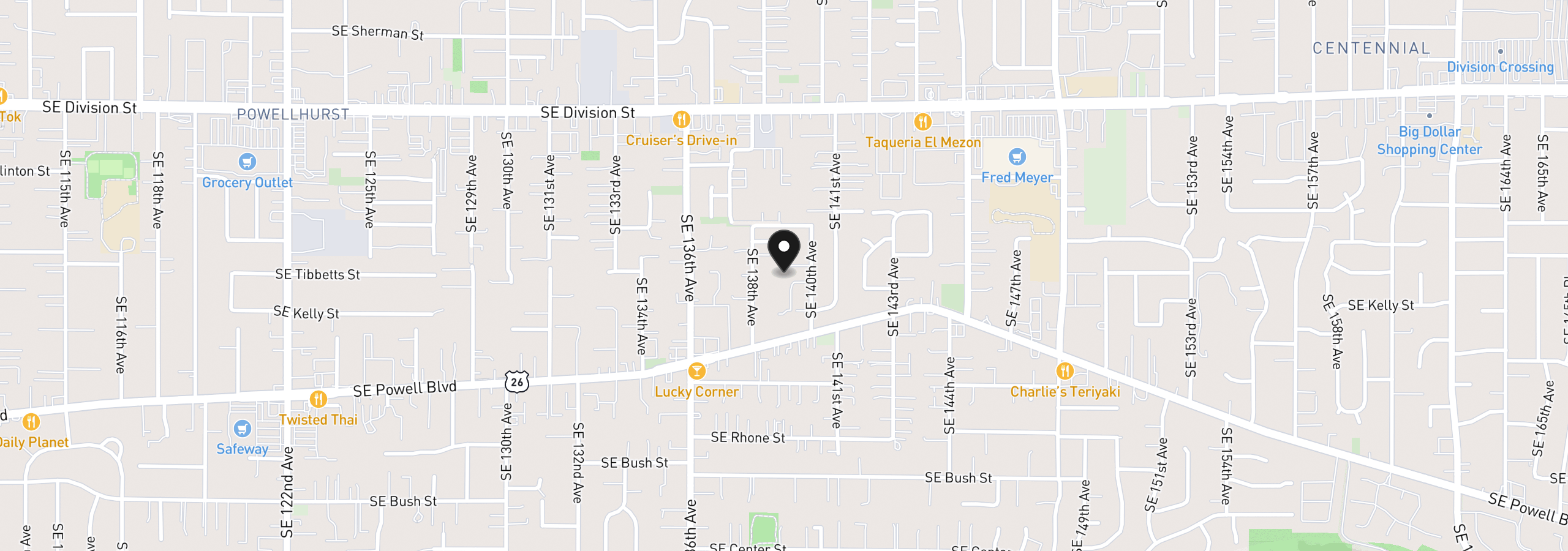 Map showing the location of 3035 SE 140th Ave, Portland, OR 97236