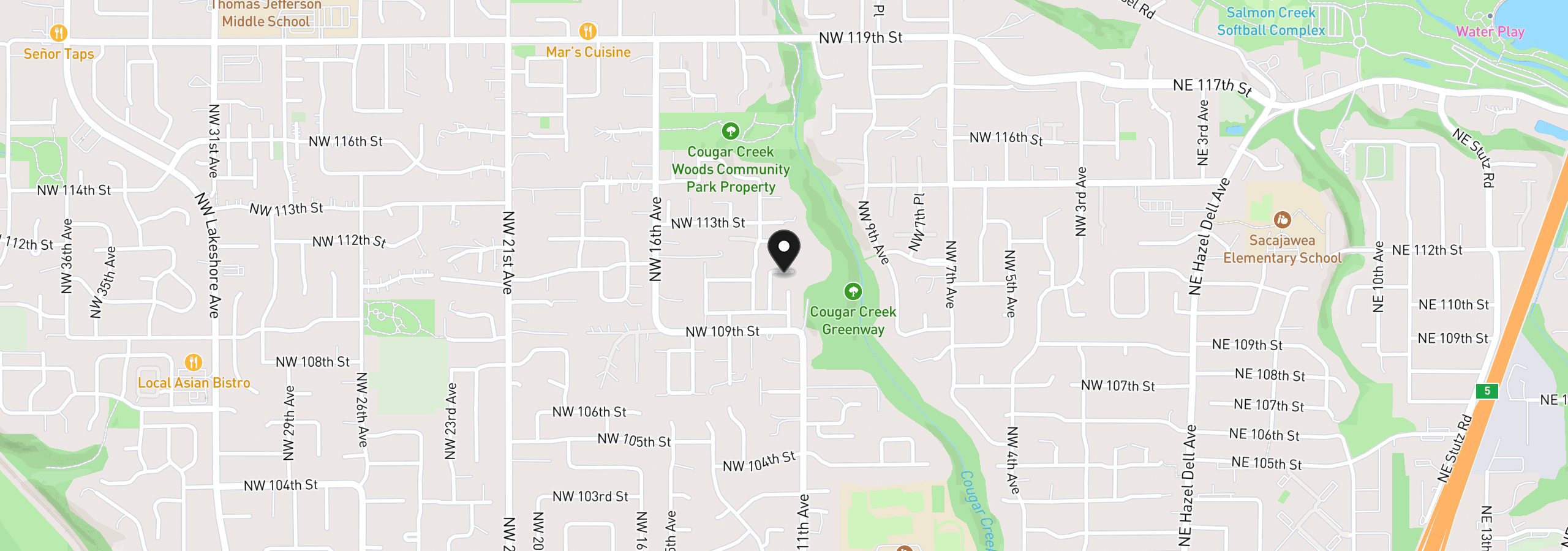 Map showing the location of 1109 NW 111th Cir, Vancouver, Wa 98685