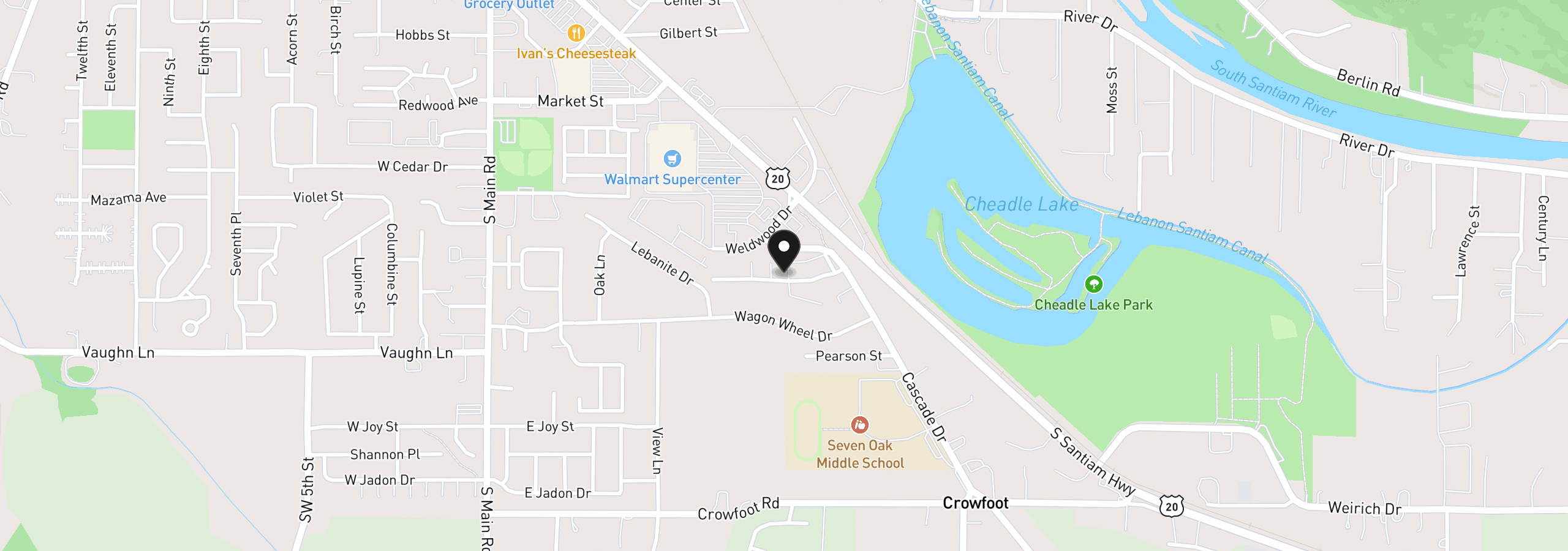 Map showing the location of 204 Cascade Dr 24, Lebanon, OR 97355