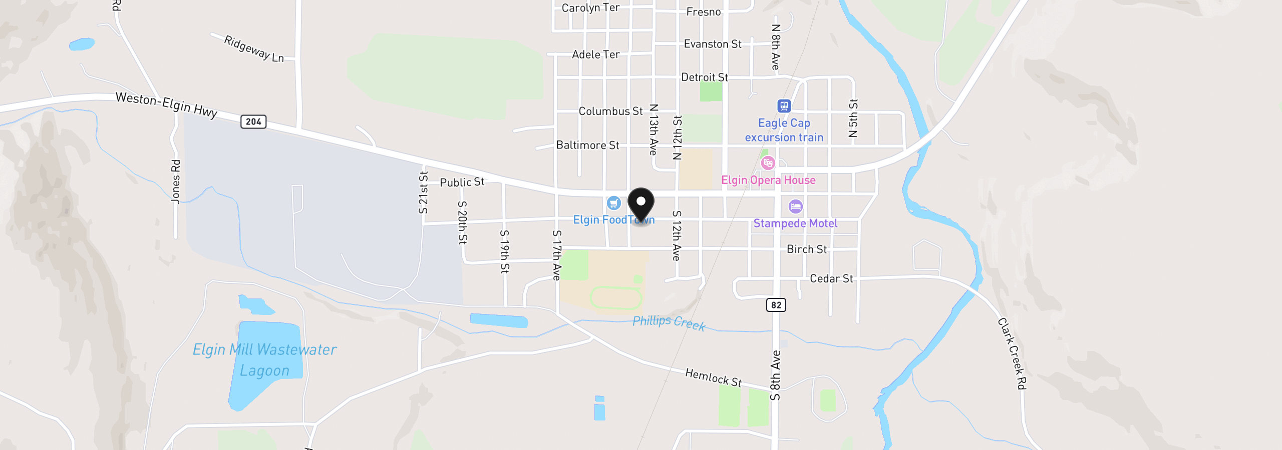 Map showing the location of 1380 Alder St, Elgin, OR 97827