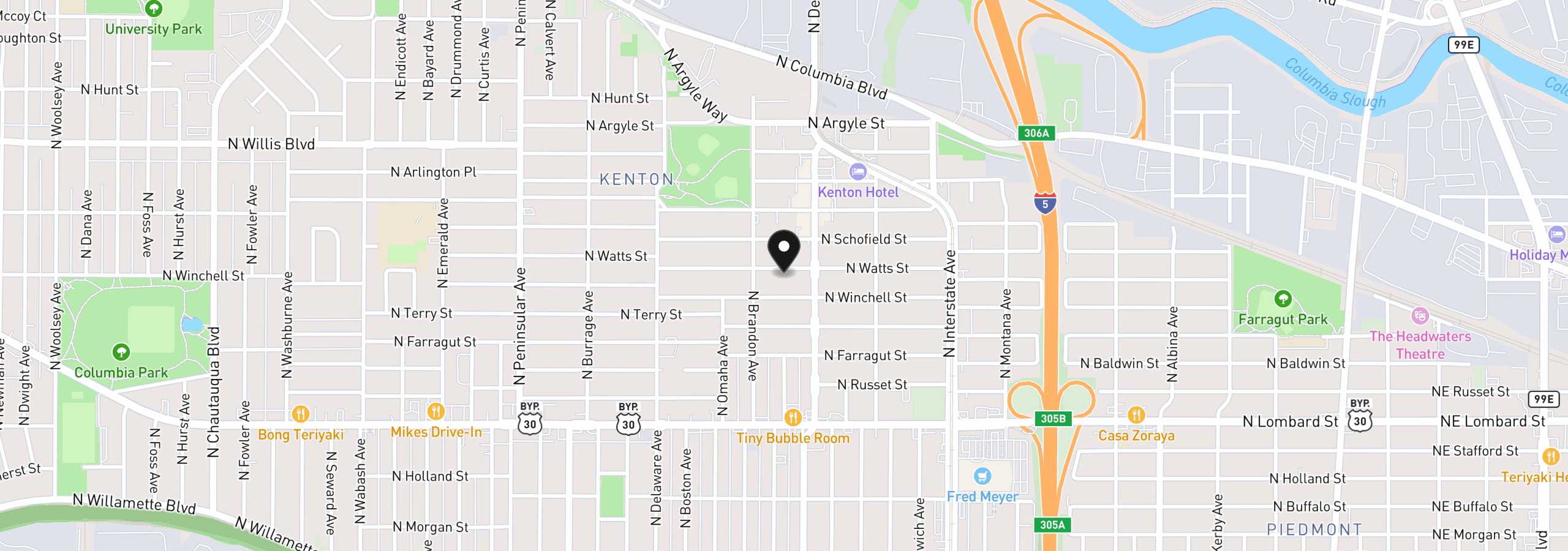 Map showing the location of 2088 N Watts St 2, Portland, OR 97217