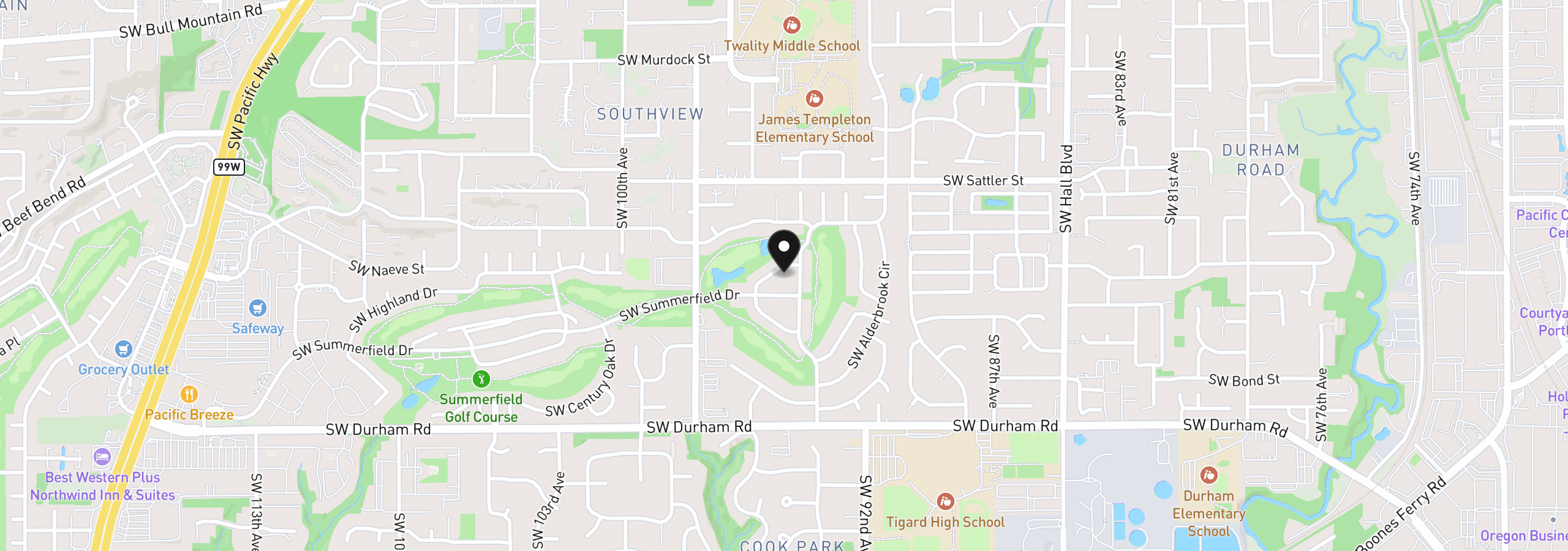Map showing the location of 15452 SW Summerfield Ln, Tigard, OR 97224