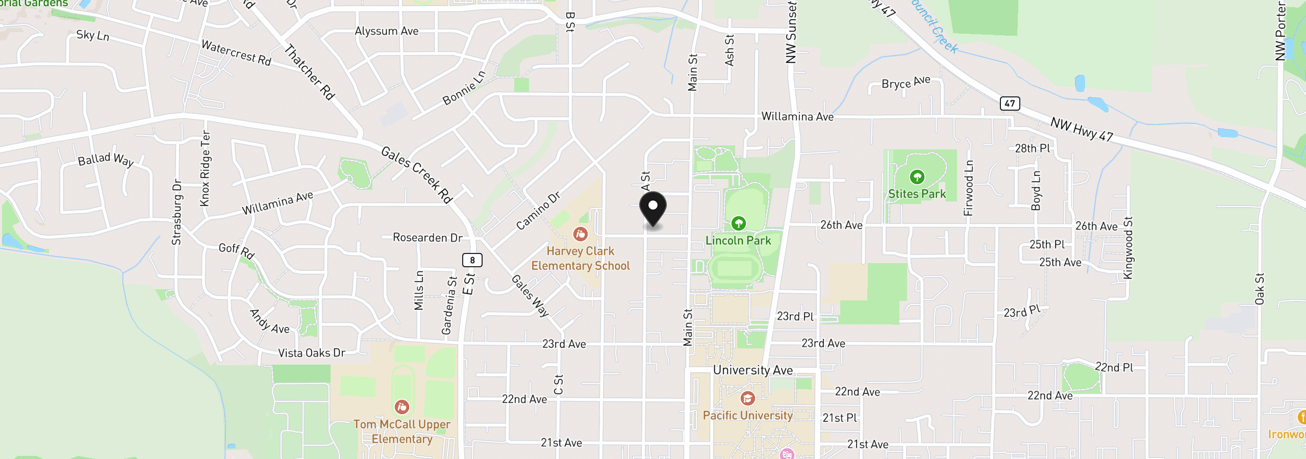 Map showing the location of 1903 26th Ave, Forest Grove, OR 97116