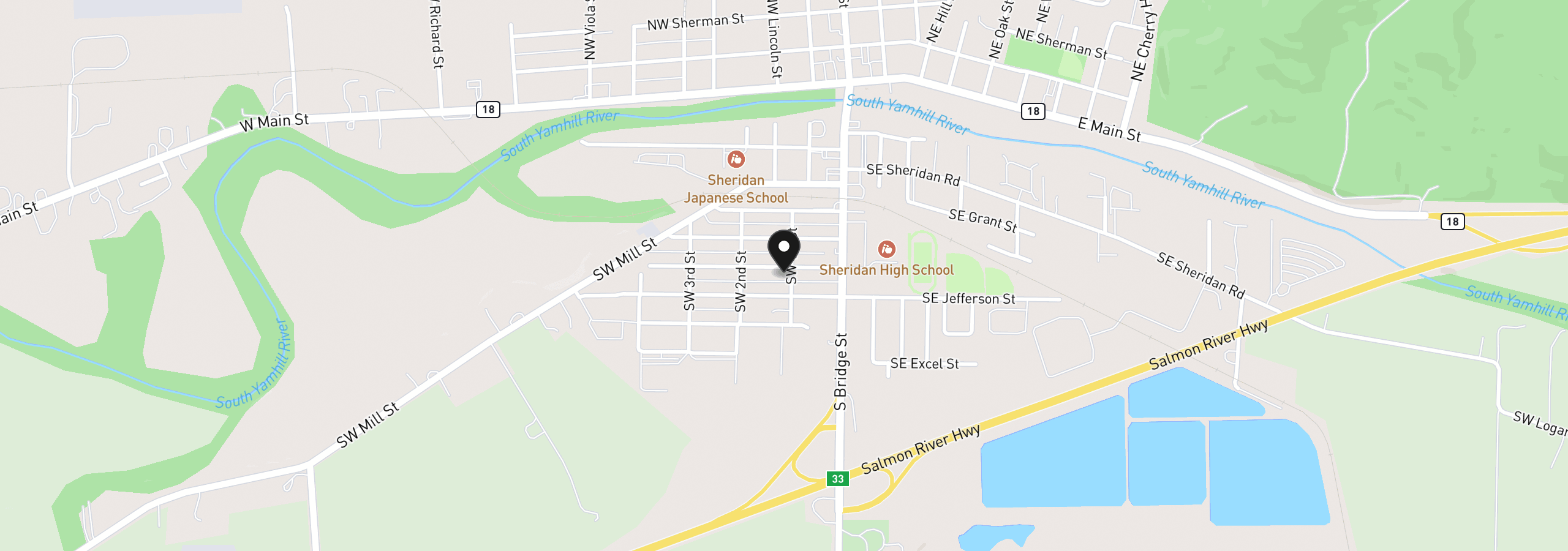 Map showing the location of 608 SW 1st St, Sheridan, OR 97378