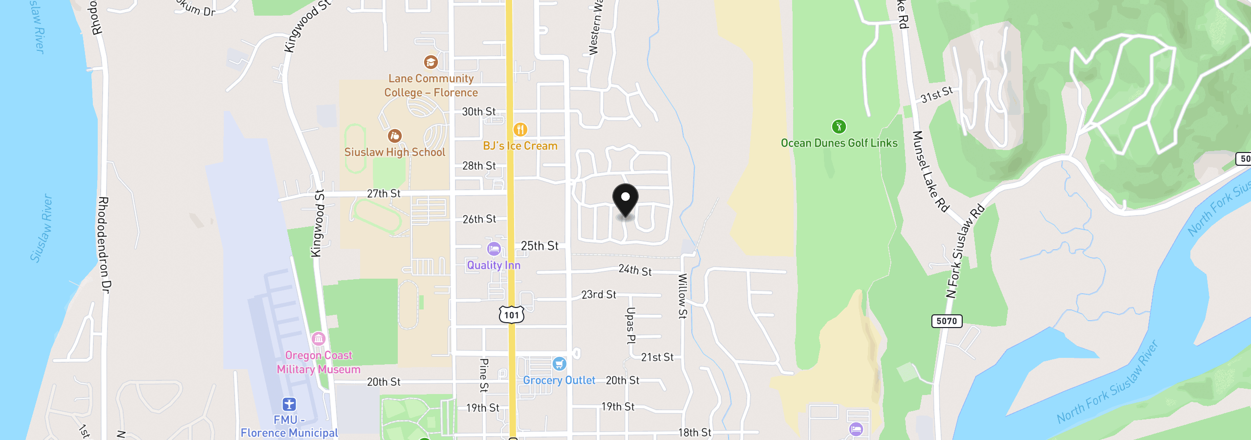 Map showing the location of 223 Azalea St, Florence, OR 97439
