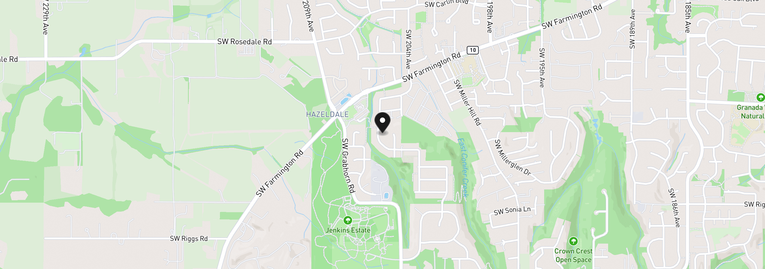 Map showing the location of 7502 SW Applegate Dr, Beaverton, OR 97007