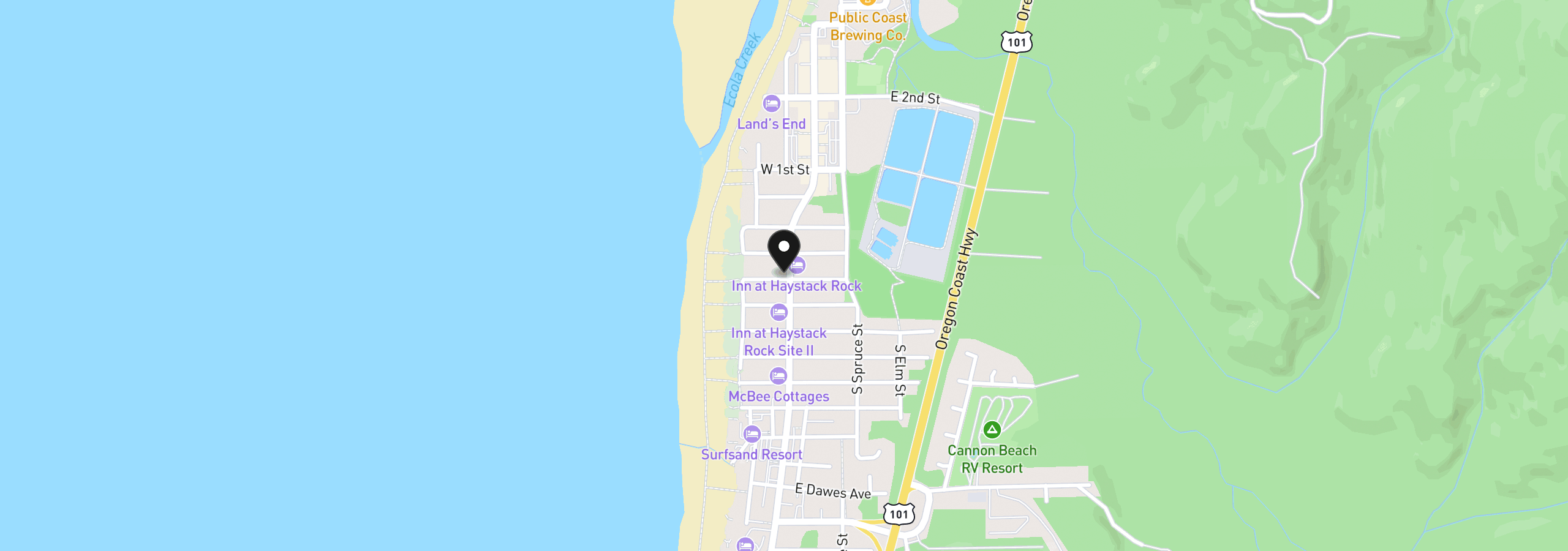 Map showing the location of 108 W Jefferson St, Cannon Beach, OR 97110