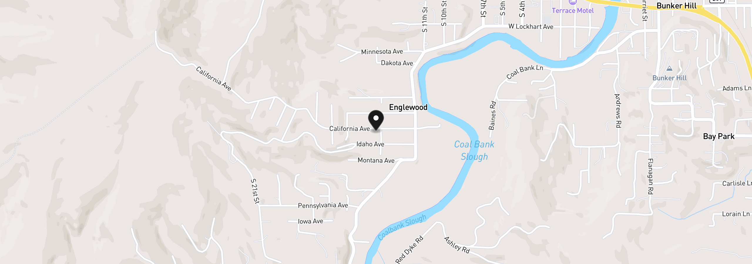 Map showing the location of 1321 California Ave, Coos Bay, OR 97420