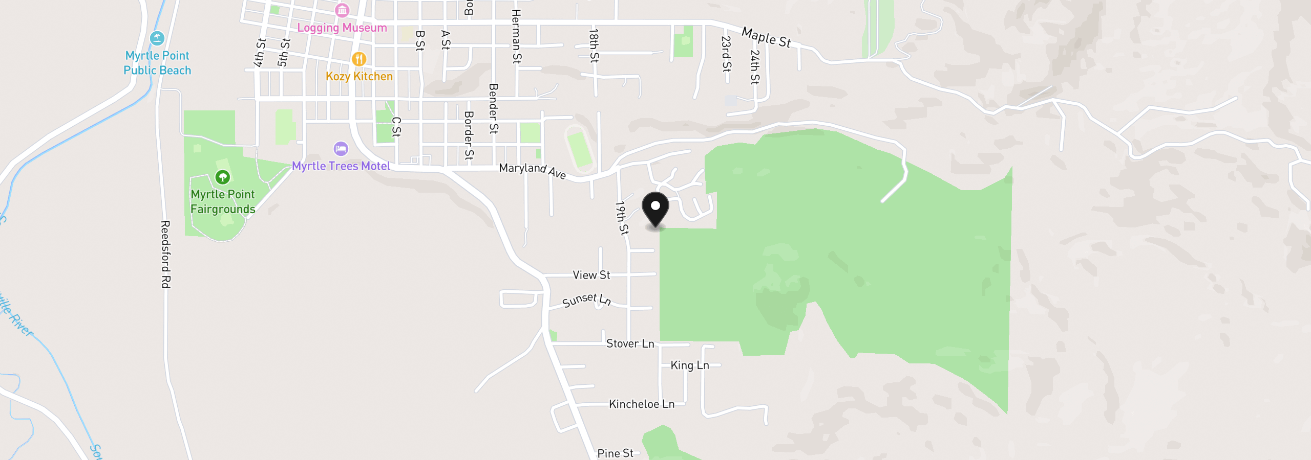 Map showing the location of 1991 Hazel St, Myrtle Point, OR 97458
