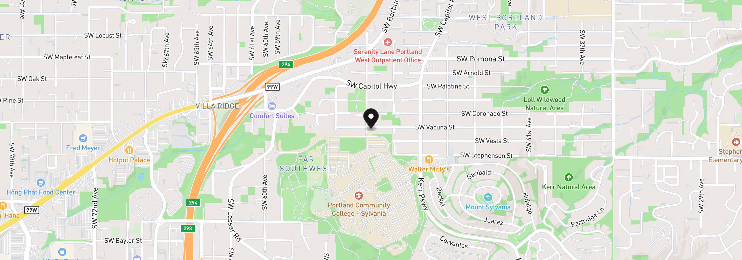 Map showing the location of 5238 SW Vacuna St, Portland, OR 97219