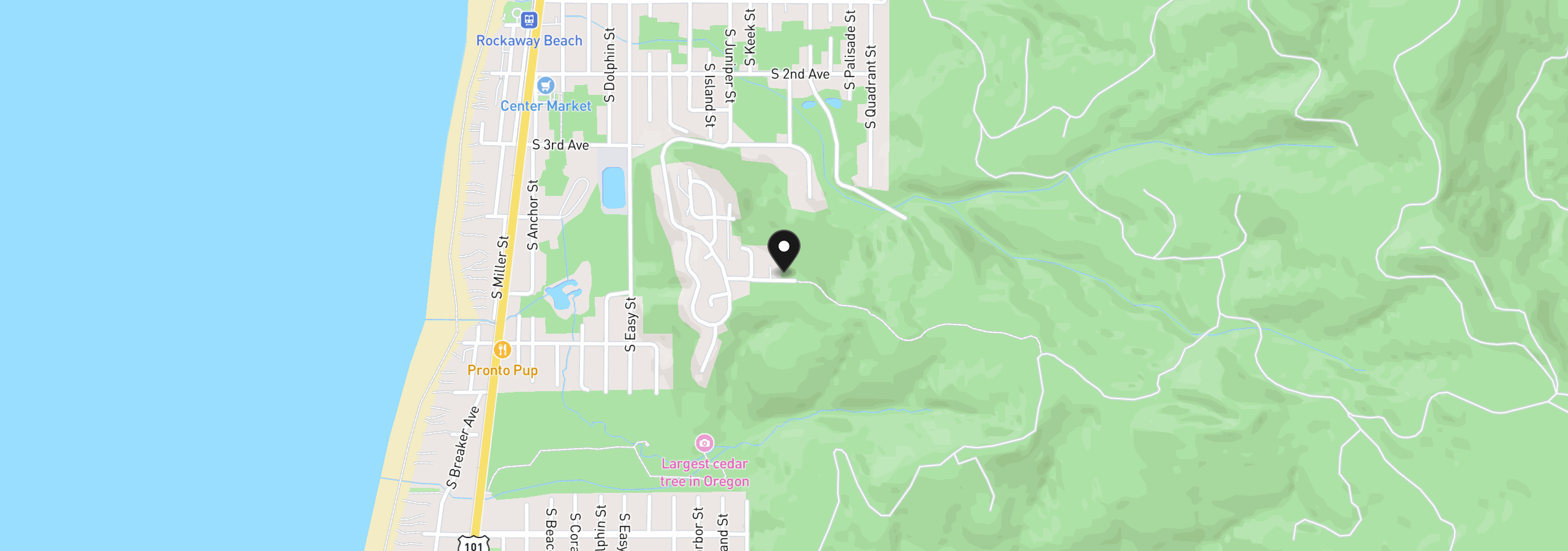 Map showing the location of S Terrace Dr, Rockaway Beach, OR 97136